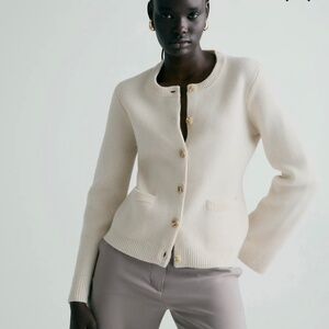 Quince Mongolian Cashmere Structured Cardigan Ivory Large NWT